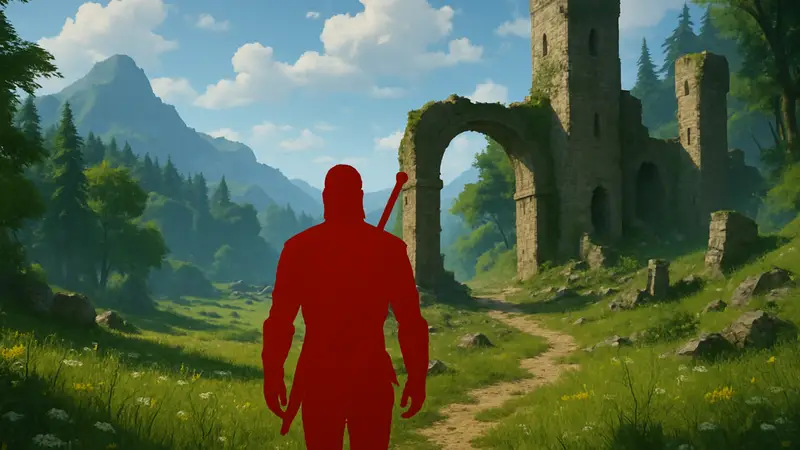 Игровой скриншот или арт из игры с открытым миром, которая выглядит безобидно, но имеет мрачный подтекст