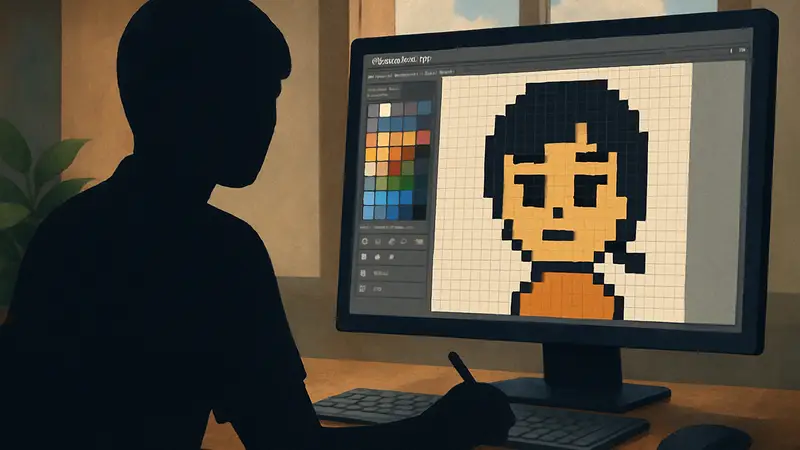 Интерфейс фанатского инструмента для Tomodachi Life: Living the Dream, демонстрирующий создание пиксель-арта.