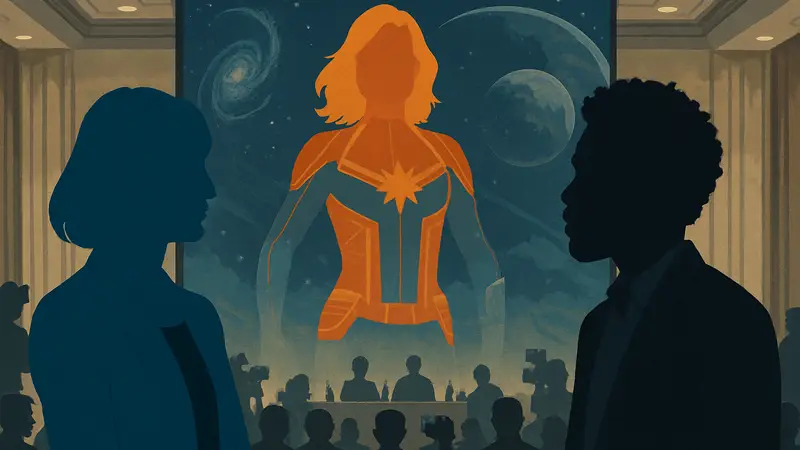 Изображение Бри Ларсон и Дональда Гловера на пресс-туре фильма Mario Galaxy.