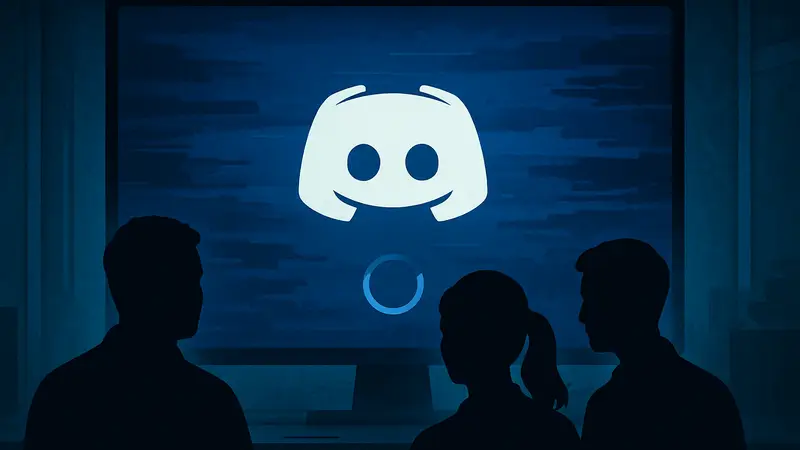 Логотип Discord на фоне экрана загрузки, символизирующий сбой сервиса.