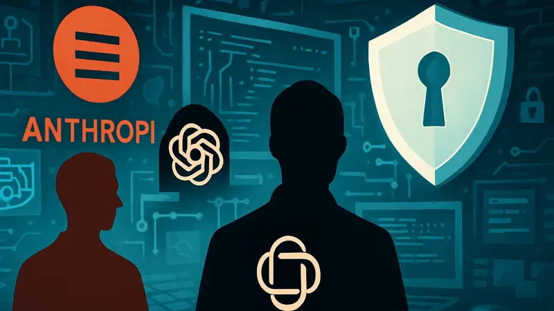 Логотипы Anthropic и OpenAI, символизирующие прорыв ИИ в об ласти кибербезопасности и сканирования кода, новые ИИ-сканеры.