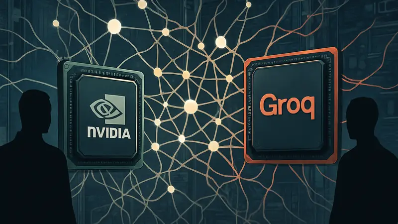 Схематичное изображение процессоров Nvidia и Groq, связанных нейросетям