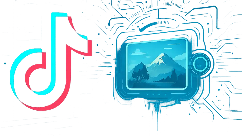 Логотип TikTok с элементами искусственного интеллекта, сканирующего изображение