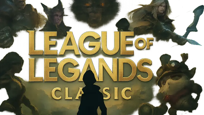Логотип League of Legends Classic на фоне различных чемпионов игры.
