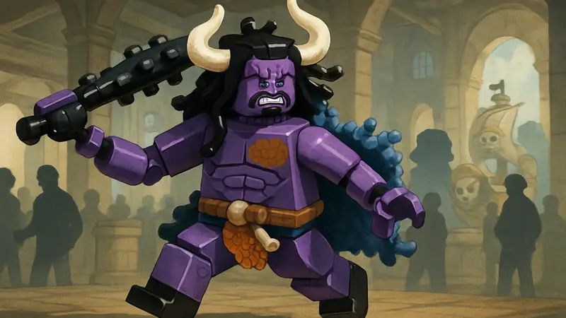 LEGO фигурка Кайдо из One Piece, демонстрирующая подвижность и детализацию