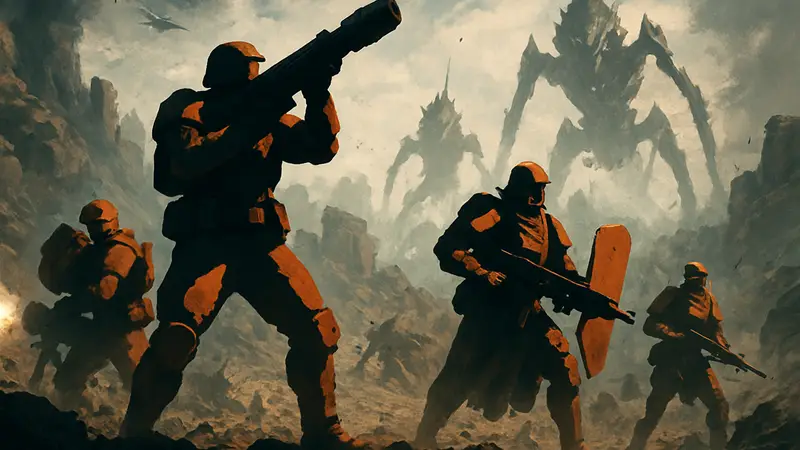Обложка Helldivers 2 Warbond Siege Breakers, демонстрирующая новых бойцов и снаряжение в экшен-сцене.