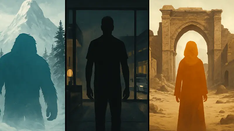 Обложки новых фильмов Yeti, Outcome и Sirât, вышедших на стримингах 10-12 апреля 2026.