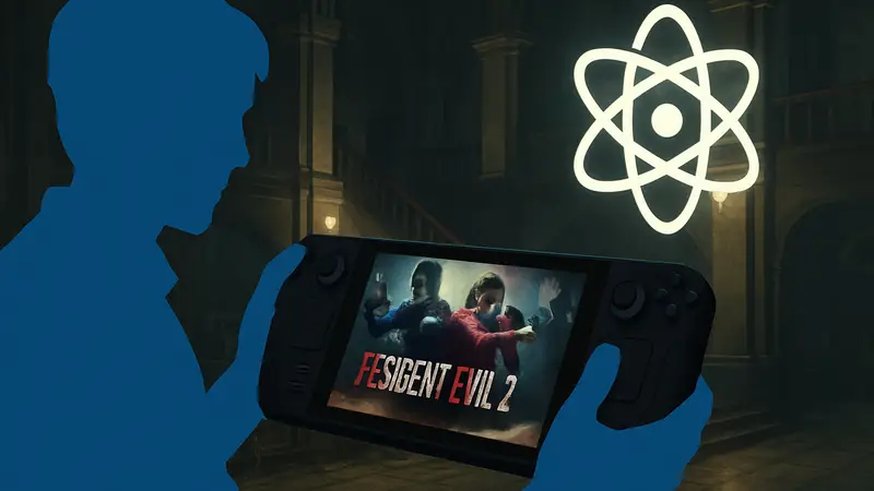 Обложка игры Resident Evil 2 на Steam Deck, рядом логотип Proton Experimental
