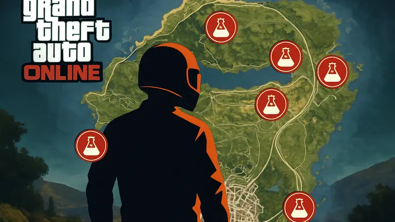 Карта GTA Online с отмеченными локациями для MC Lab, лучшие места для лаборатории MC в GTA Online