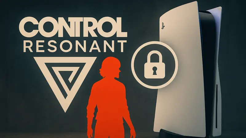 Логотип Control Resonant на фоне консоли PS5 и знака раннего доступа.