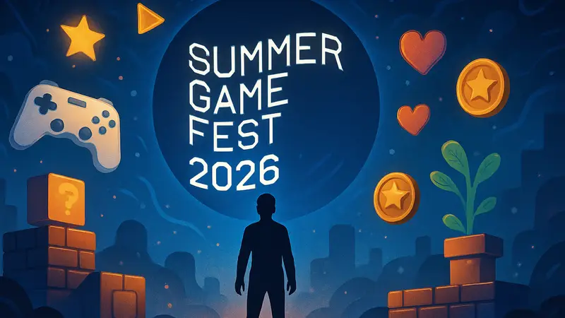 Логотип Summer Game Fest 2026 на темном фоне с игровыми элементами и эффектами