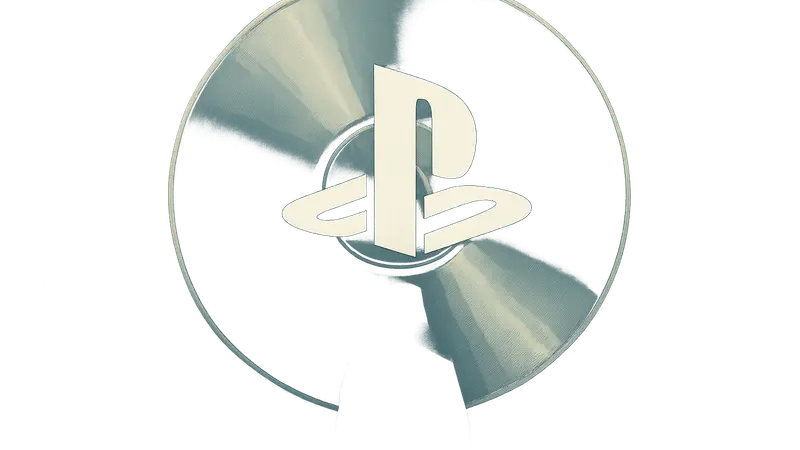 Логотип PlayStation на фоне физического диска, игровая индустрия