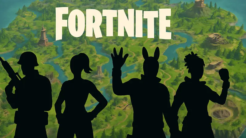 Персонажи Fortnite на фоне карты игры, сопровождающие слухи о закрытии