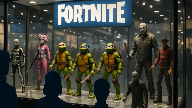 Экшен-фигурки NECA по Fortnite с Черепашками-ниндзя и хоррор-героями на выставке.