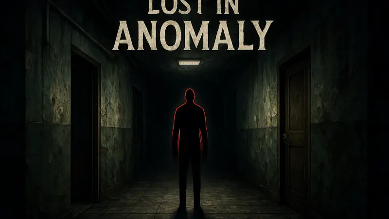 Обложка хоррор-игры Lost in Anomaly с тёмным коридором и таинственной фигурой