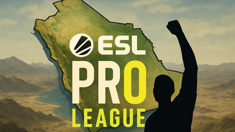 Логотип ESL Pro League на фоне карты Саудовской Аравии