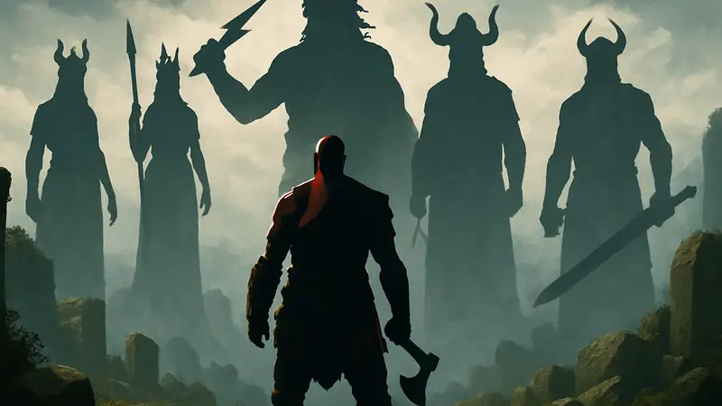 Кратос из God of War стоит перед могущественными богами, которые превосходят его по силе.