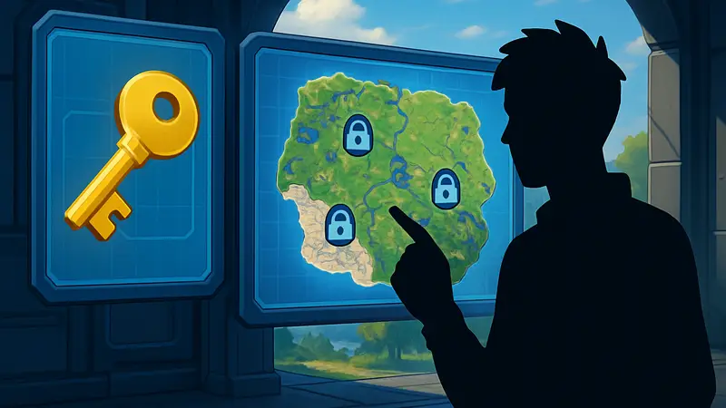 Игровой интерфейс Fortnite Runners с ключом хранилища и картой