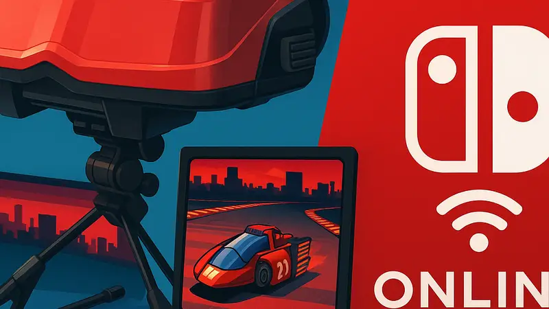 Изображение консоли Nintendo Virtual Boy рядом с логотипом Nintendo Switch Online, анонсирующее появление классики.