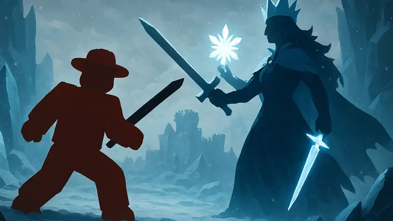 Игрок Sailor Piece сражается с Ледяной Королевой за Ледяной Реликт и Меч.