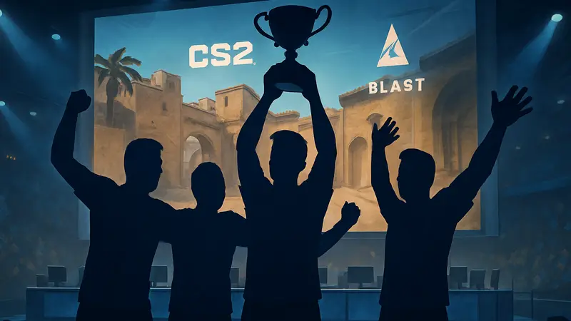 Киберспортсмены команды GamerLegion празднуют победу над FURIA на турнире BLAST Rivals по CS2.