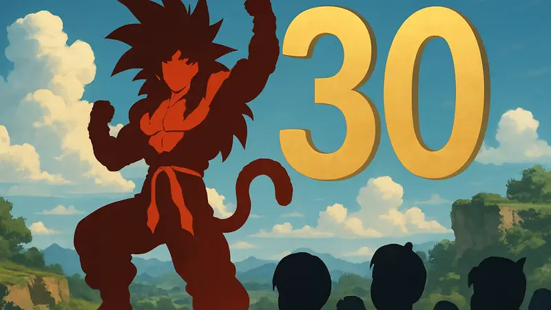 Гоку в форме Супер Сайяна 4 из аниме Dragon Ball GT, празднующий 30-летие.