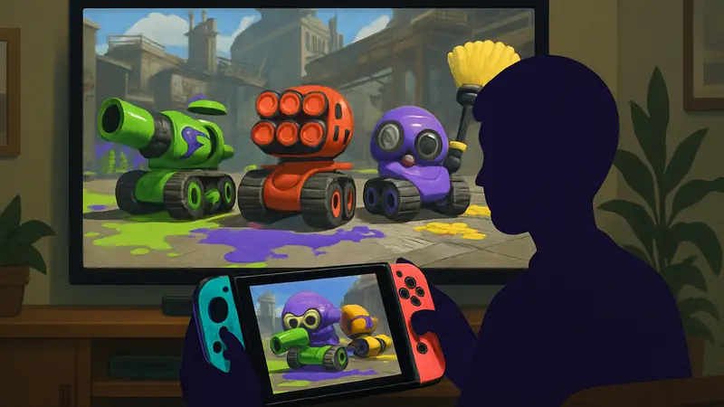 Различные танки-гаджеты из Splatoon Raiders, демонстрирующие свои уникальные функции на Nintendo Switch.