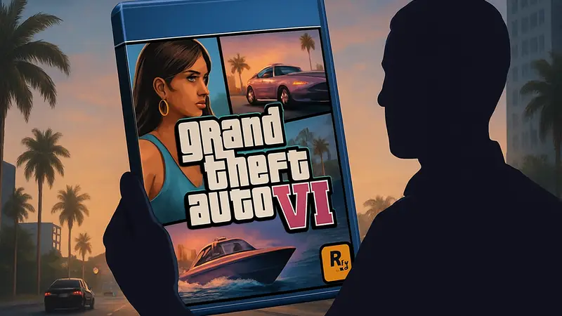 Обложка GTA 6, дисковая версия игры, логотип Rockstar, физическая копия