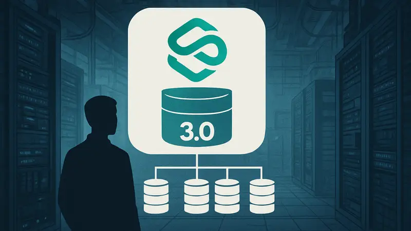 Логотип SurrealDB 3.0 или схематичное изображение упрощенной архитектуры базы данных.