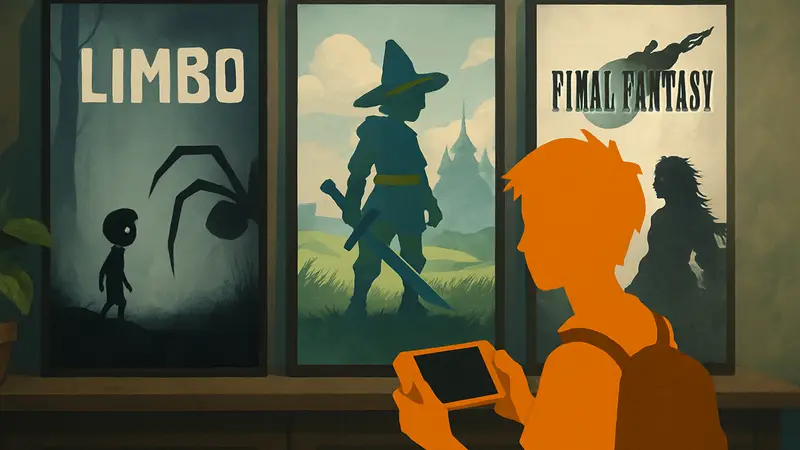 Обложки популярных офлайн-игр для портативных платформ, включая Limbo и Final Fantasy.