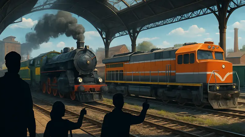 Заставка игры Trainstation 3 с обновлённым Rail Yard 2.0, демонстрирующая улучшенную графику и новые поезда.