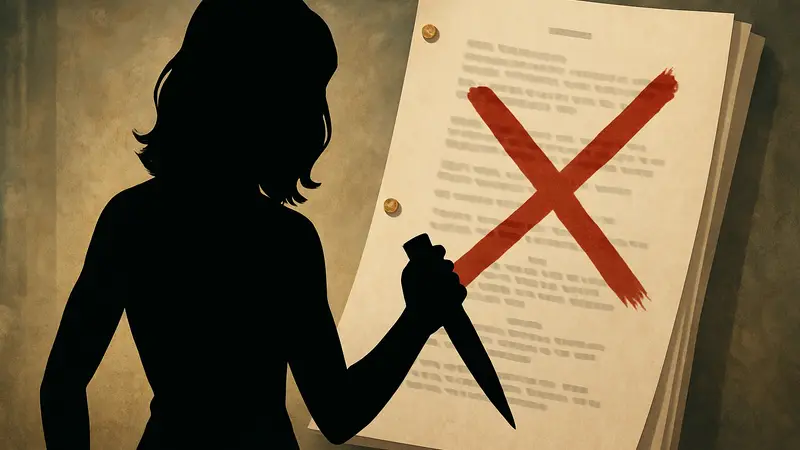 Изображение Баффи Саммерс с колком в руках, на фоне утёкшего сценария перезапуска сериала, символизирующего его негативную оценку