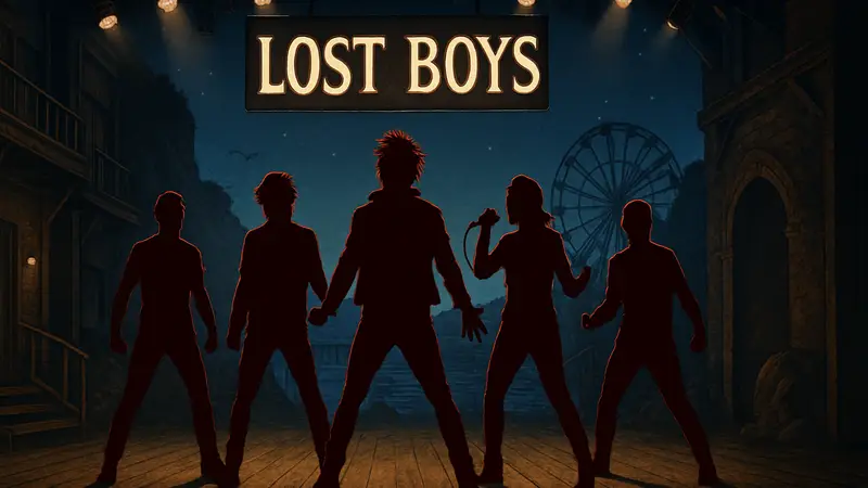 Актеры на сцене мюзикла "Пропащие ребята" (Lost Boys) на Бродвее