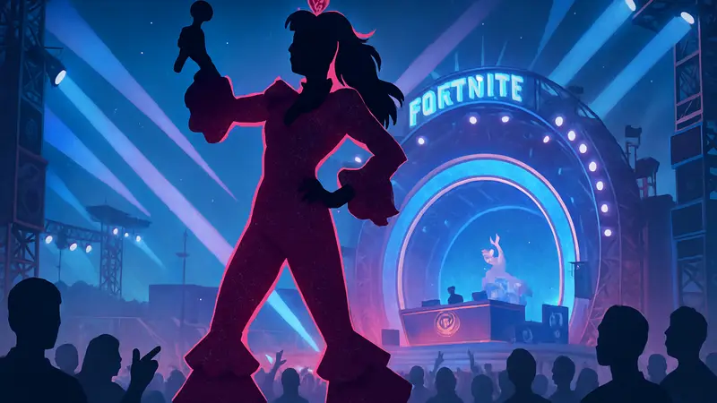 Яркий скин Chappell Roan в игре Fortnite Festival, демонстрирующий коллаборацию.