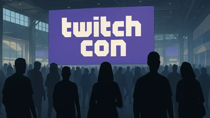 Логотип TwitchCon на фоне толпы посетителей