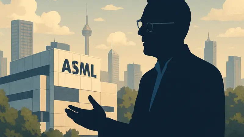 Кристоф Фуке, генеральный директор ASML, на фоне городского пейзажа, обсуждающий будущее компании.