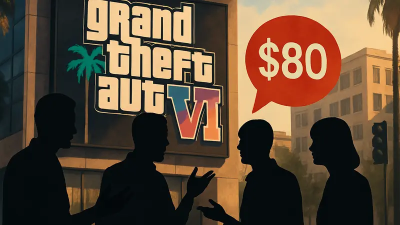 Игроки обсуждают высокую цену GTA VI, вероятно $80, на фоне логотипа игры.