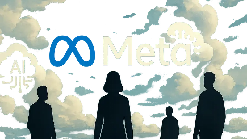 Логотип Meta на фоне облаков и AI-символов, символизирующих облачные AI-сервисы компании