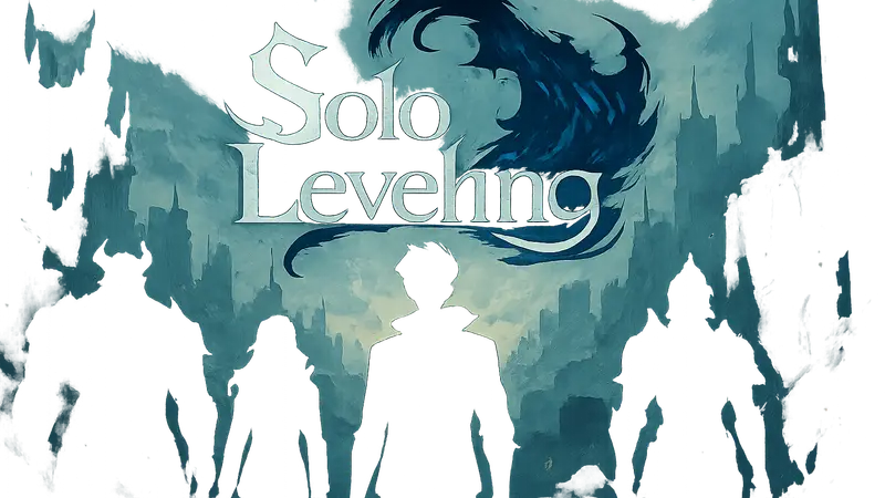 Логотип фильма Solo Leveling: Beyond The System на фоне персонажей