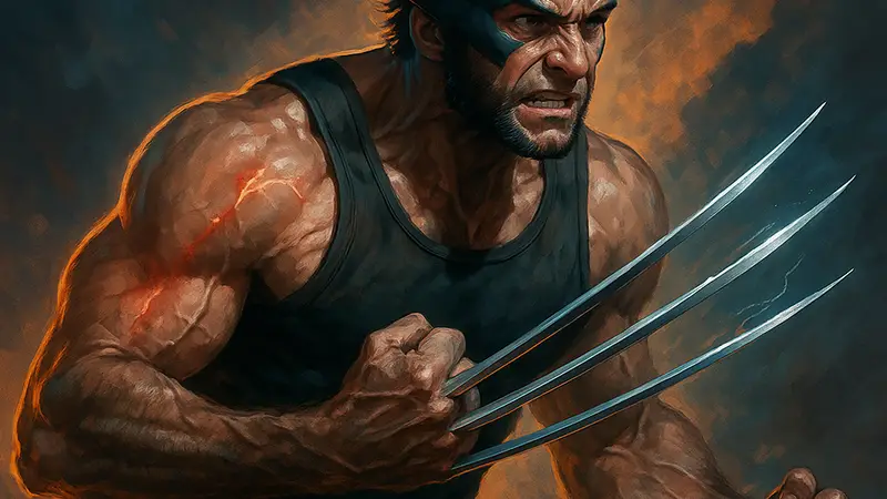 Изображение Росомахи (Wolverine) из фильмов X-Men, возможно, с акцентом на его когти или исцеление.
