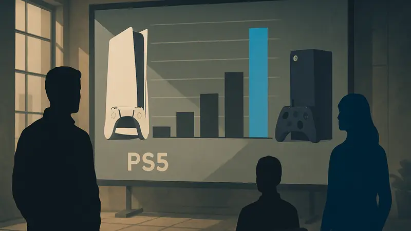 График сравнения прогнозируемых продаж PlayStation 5 и Xbox Series X/S, демонстрирующий доминирование PS5 к 2026 году.