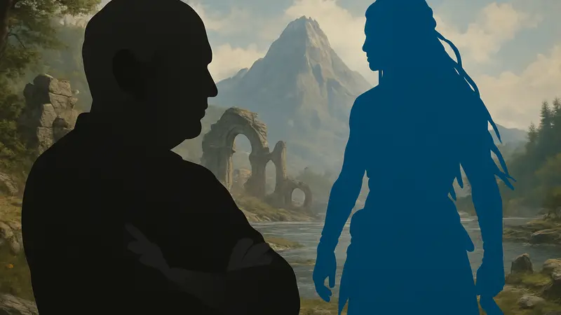 Дэвид Джаффе, создатель God of War, с изображением Лауфей на фоне