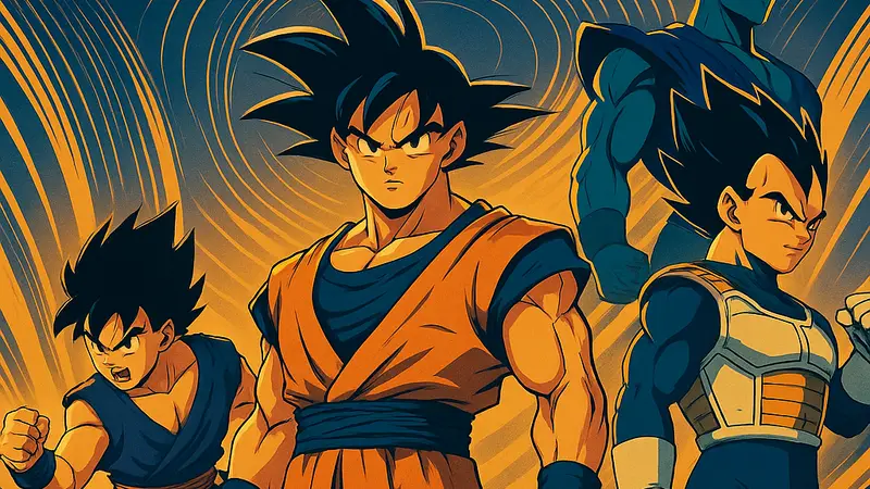 Персонажи Dragon Ball в эпичной позе на фоне стилизованной графики, символизирующей музыку Ханса Циммера.