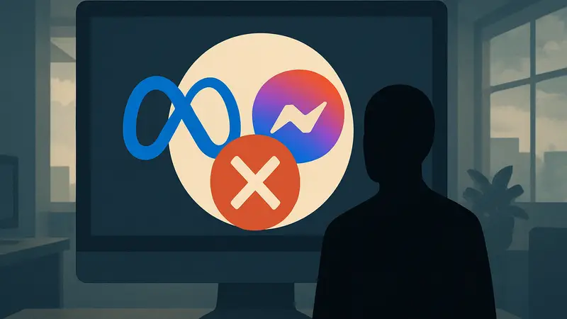 Логотип Meta Messenger с символом 'закрытия' или 'удаления', указывающий на прекращение работы отдельного сайта.