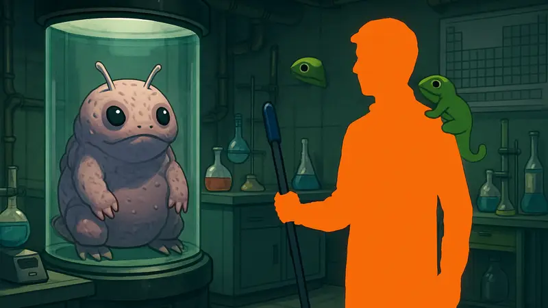 Игровой скриншот Abiotic Factor, демонстрирующий новых питомцев и химическое оборудование.
