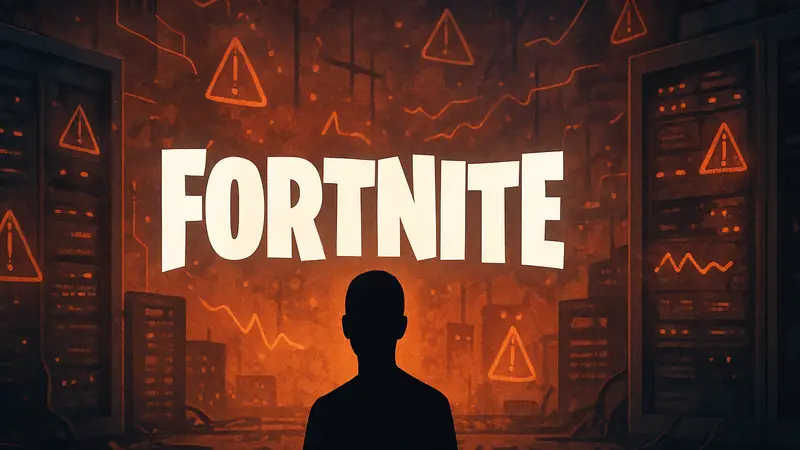 Статус серверов Fortnite: логотип игры на фоне сбоя или профилактики.