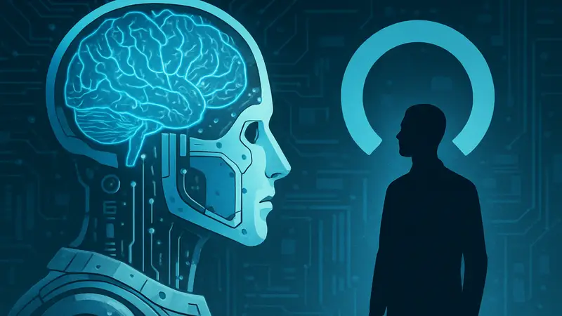 Схематичное изображение ИИ-мозга робота, логотип Physical Intelligence на фоне