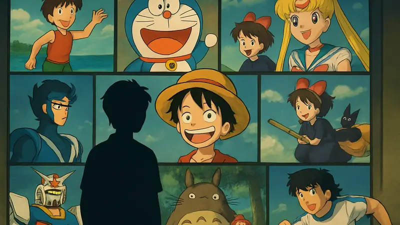 Коллаж из кадров старых аниме-сериалов, вызывающих ностальгию по детству