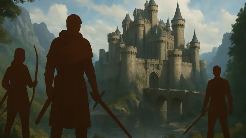 Обложка или скриншот игры The Blood of Dawnwalker, демонстрирующий замок или героев RPG с намеком на свободу выбора.