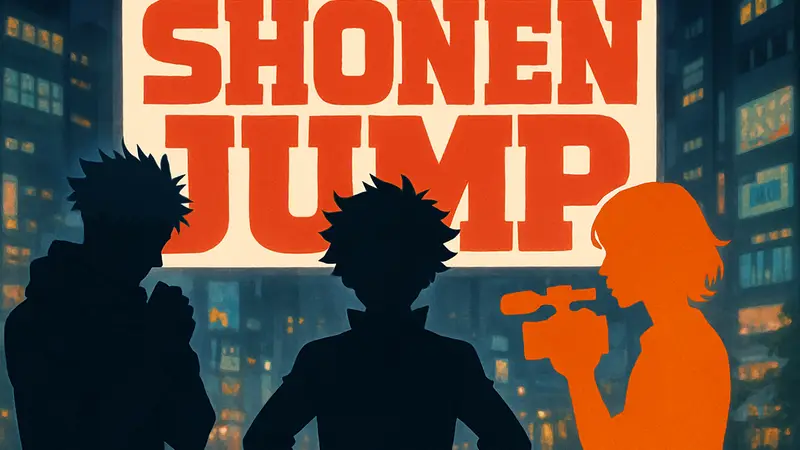 Логотип Shonen Jump и изображения персонажей из аниме Jujutsu Kaisen, My Hero Academia, Beat & Motion.